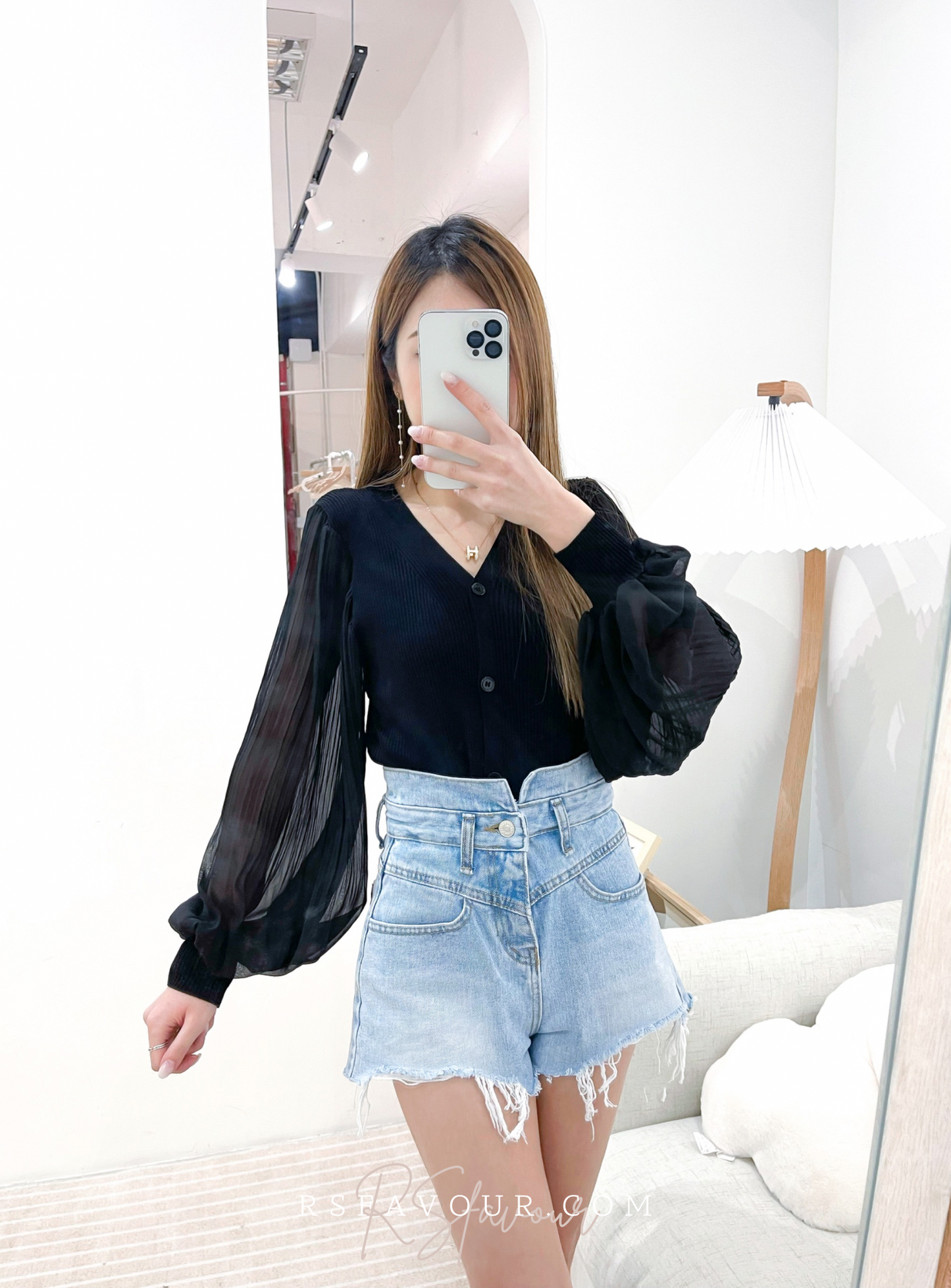 (KR) 百摺泡袖外套|高貴黑