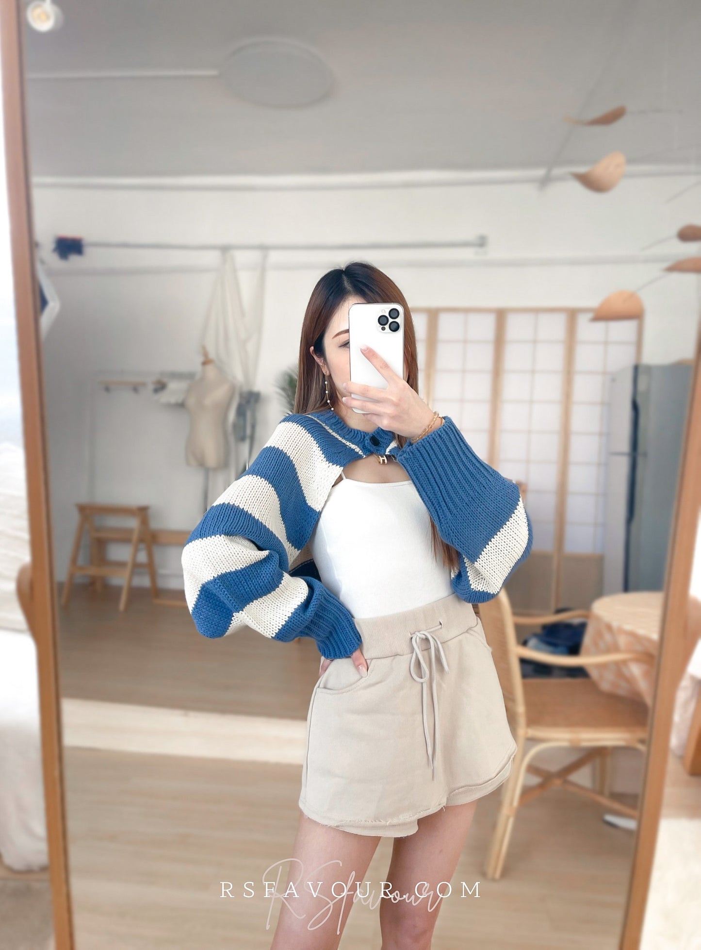 (KR) 粗間單鈕針織短外套|天空藍