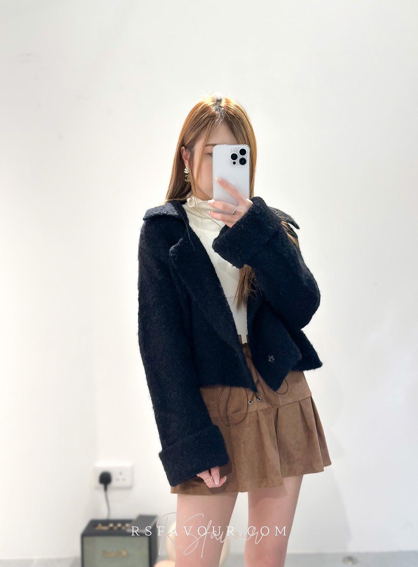 (KR) 珠冷軟綿綿反領短外套|兩色入