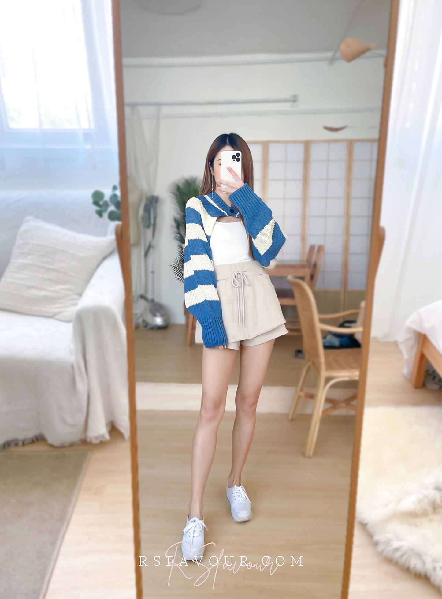 (KR) 粗間單鈕針織短外套|天空藍