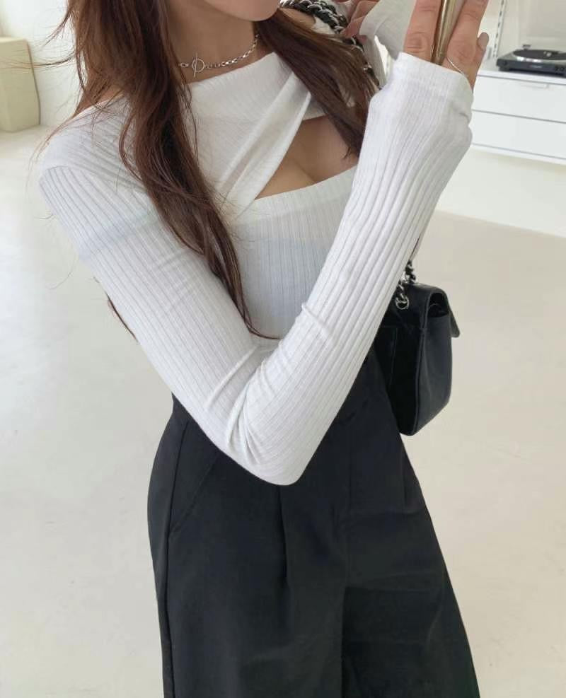 (KR) 開胸綿質上衣|溫柔白