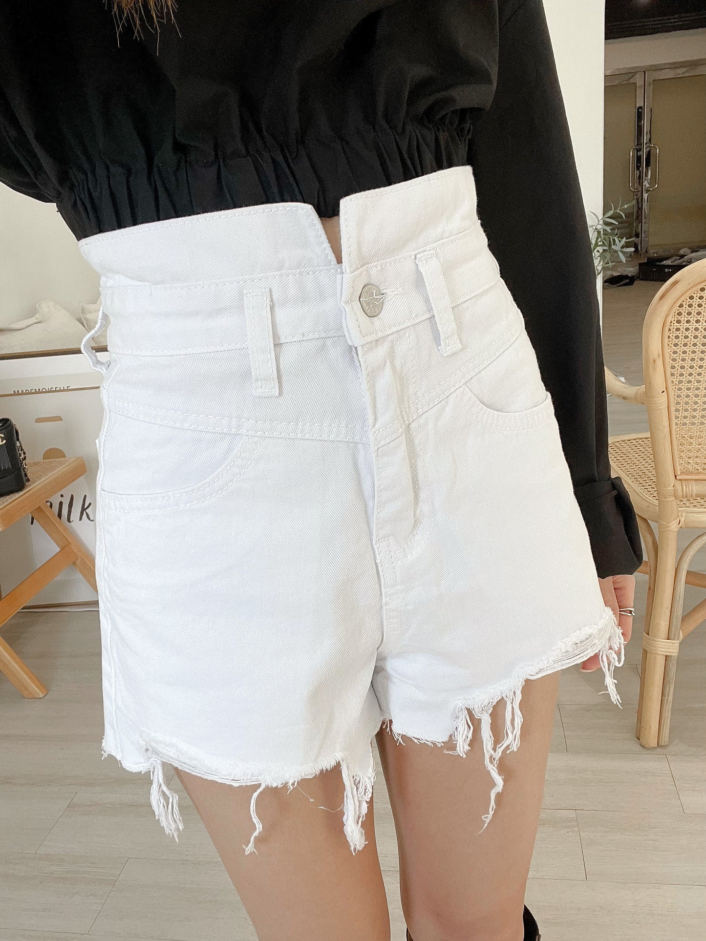 (KR) 高腰超顯瘦短牛|冰川白