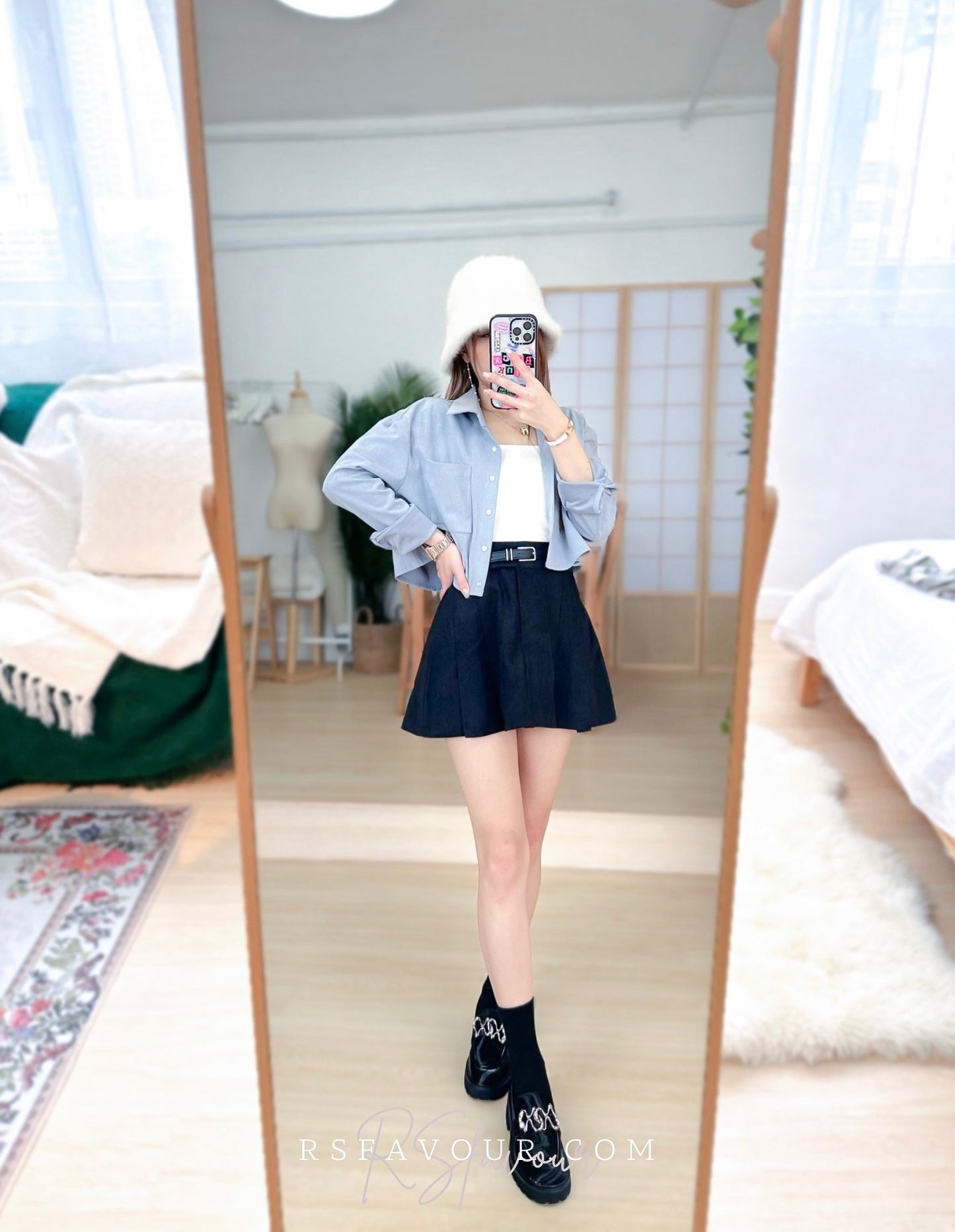 (KR) 薄磨毛短身裇上衣|兩色入