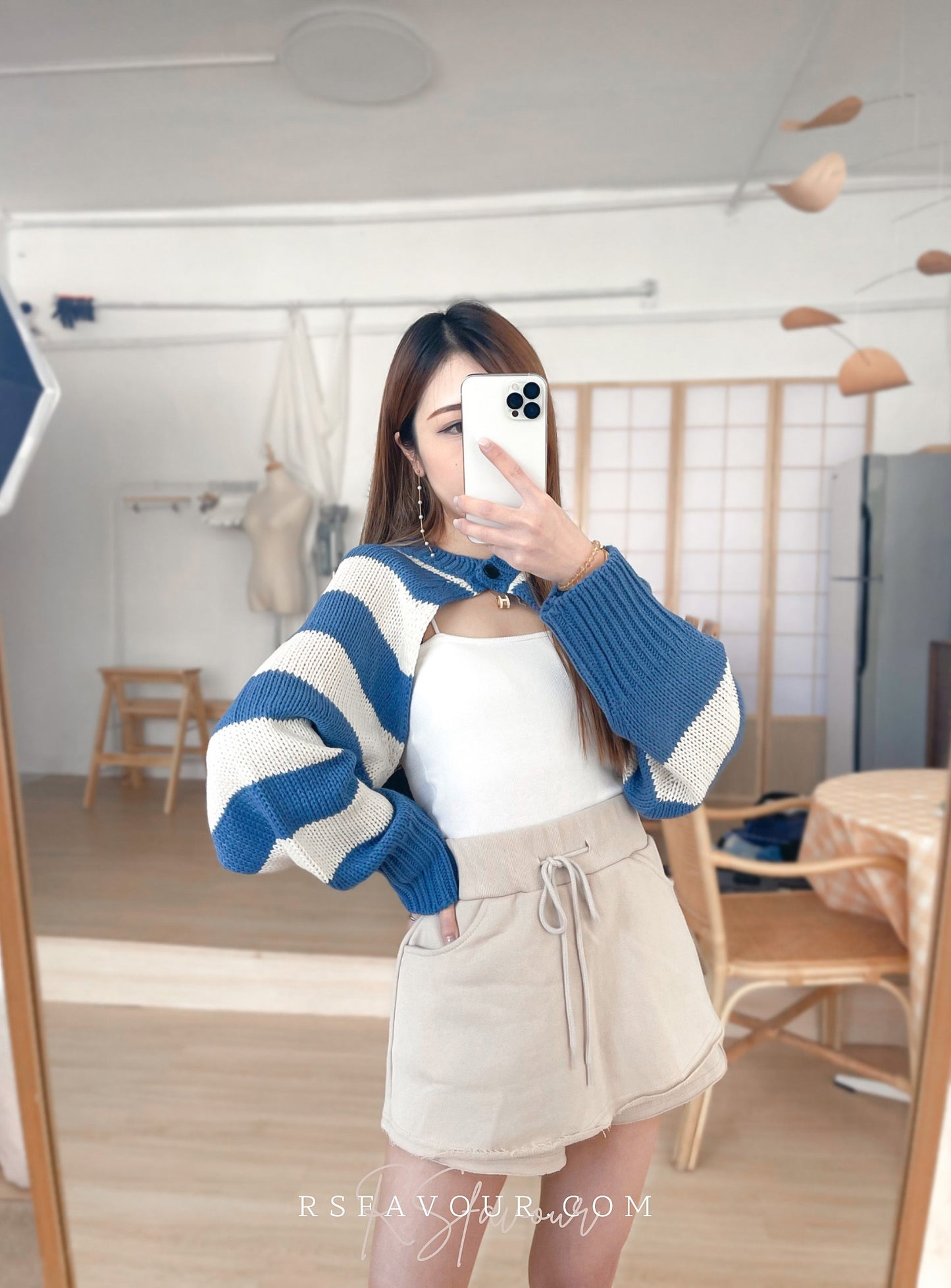 (KR) 粗間單鈕針織短外套|天空藍