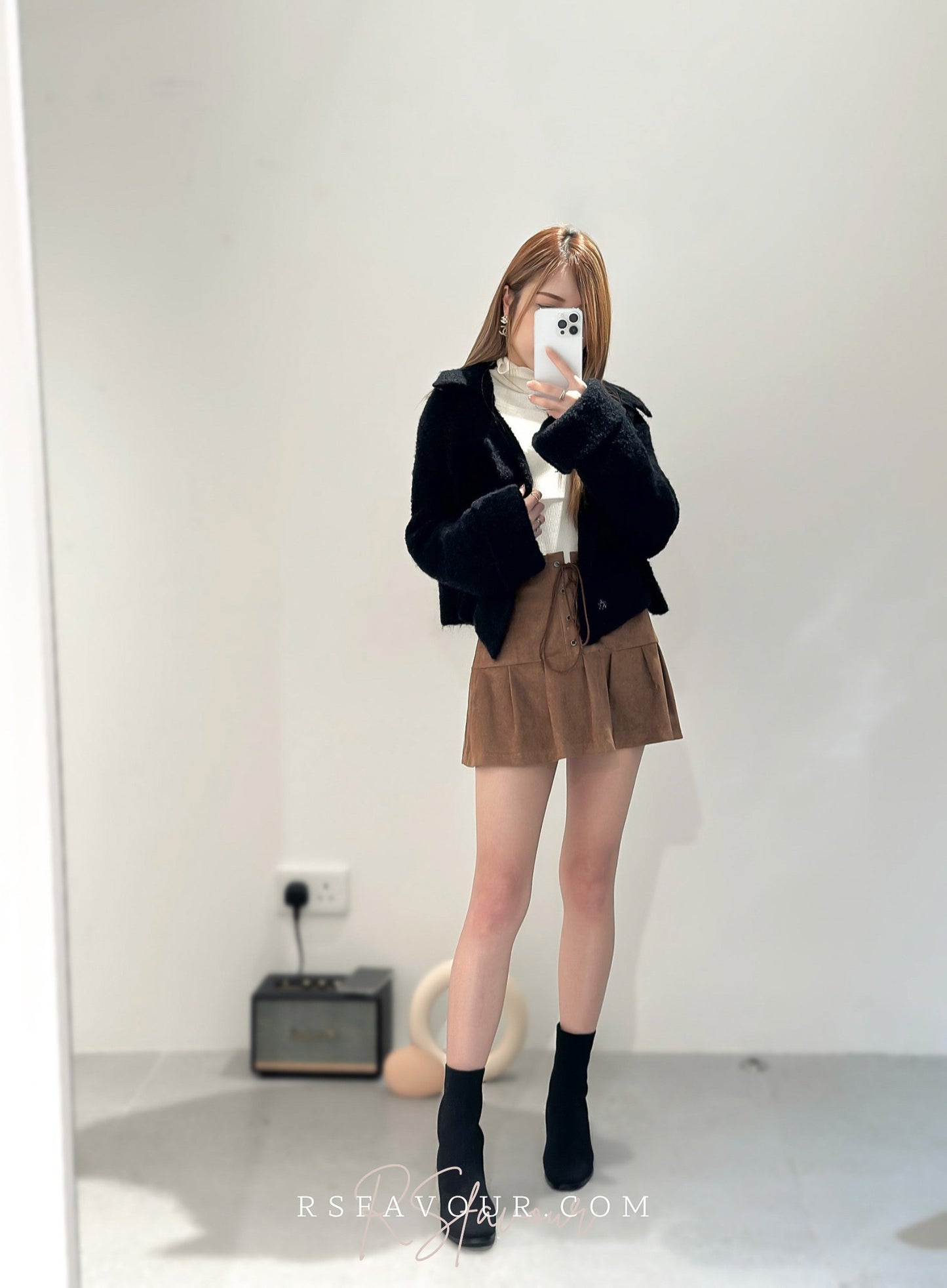 (KR) 珠冷軟綿綿反領短外套|兩色入