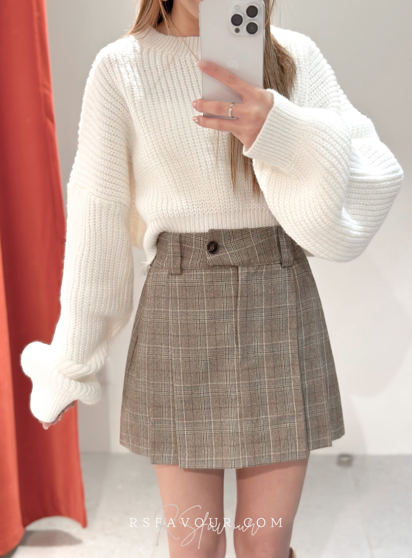 (KR) 英倫風格子百褶短裙|兩色入