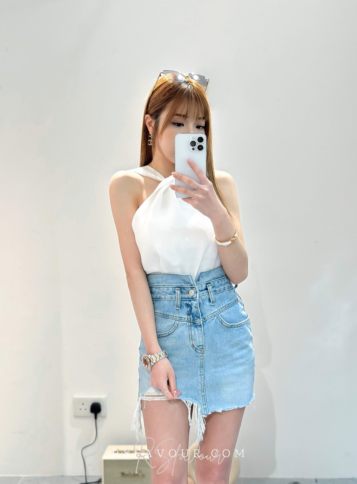 (KR) 扭結入膊雪紡混綿背心|三色入