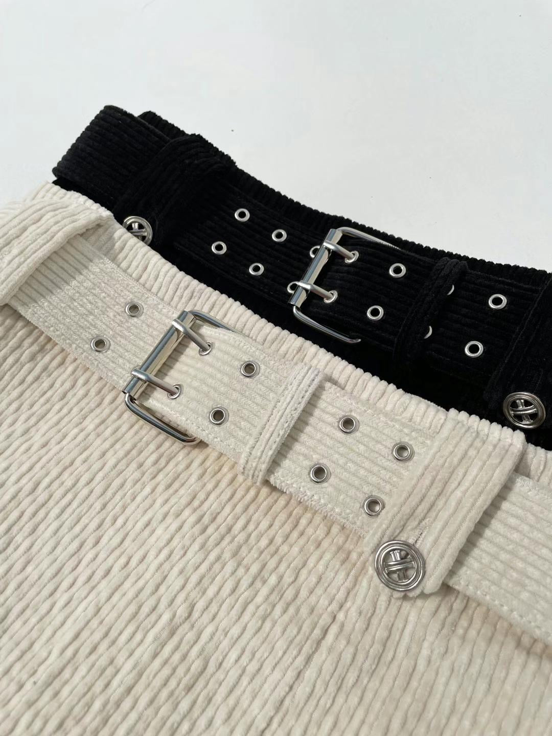 (KR) 連belt暗直紋裙褲|兩色入