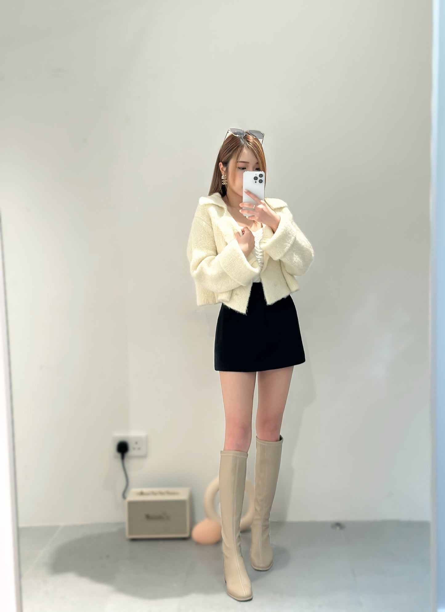 (KR) 珠冷軟綿綿反領短外套|兩色入