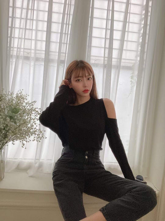 T80 單邊露膊TOP( 黑 )