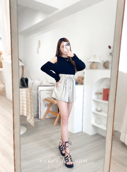 S04 綿麻料綁繩短褲