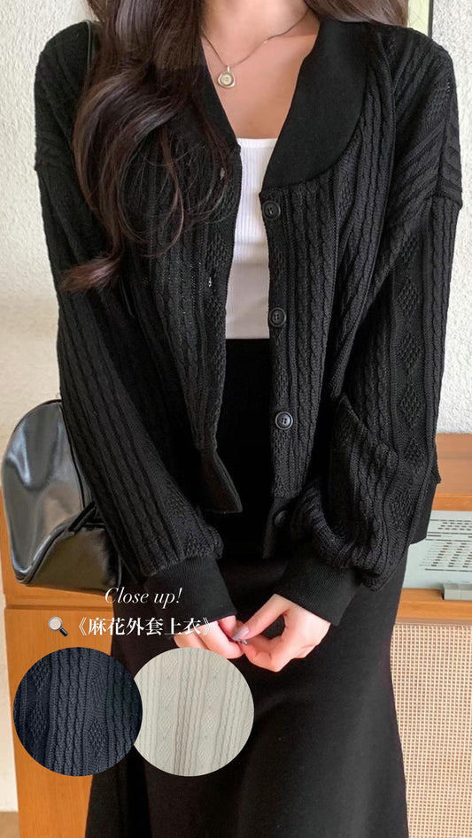 (KR) 薄麻花針織外套|兩色入