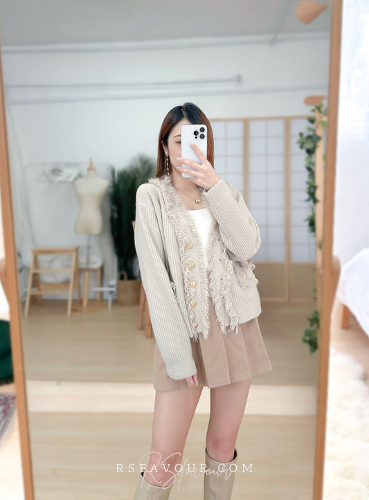 T57 優雅金鈕蘇蘇邊外套