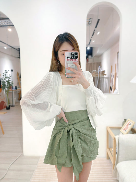 (KR) 百摺泡袖外套|冰川白